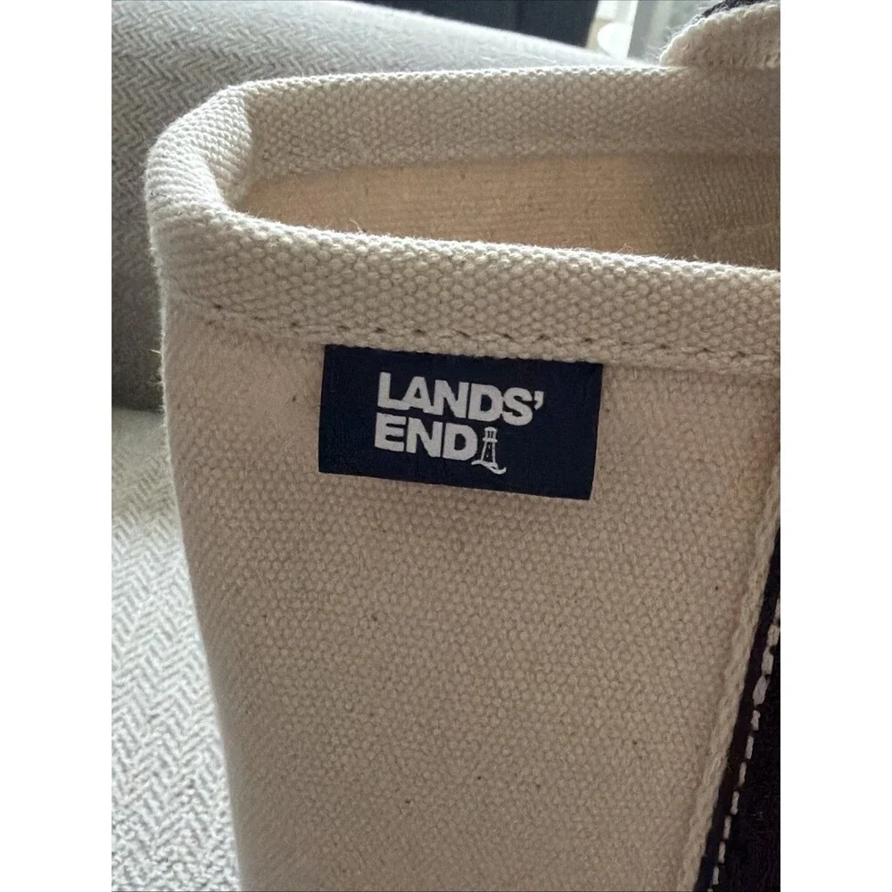 LANDS END Boat Bag Tote Nautical Natural and Navy Stripe Mini